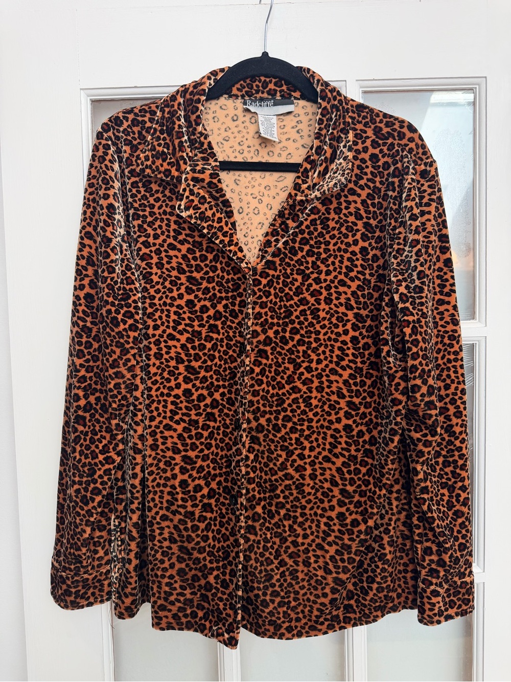 Vintage Radcliffe 90’s Retro Rust Black Velvet Leopard Button-Down Blouse Size L